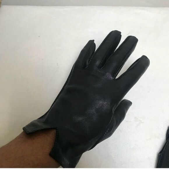FRENCH KID LEATHER GLOVES STUNNING JET BLACK WHIP STITCH DETAIL VINTAGE - Picture 3 of 4